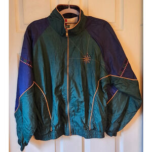 Vtg 80s/ 90s Active Exposure Compass Nautical Blue Green Windbreaker Jacket PM